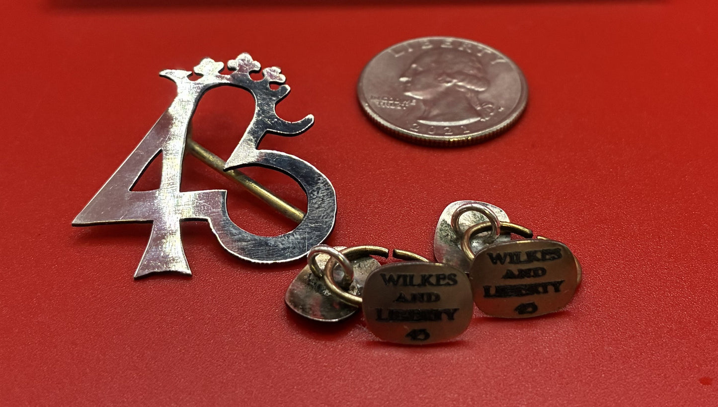 Wilkes and Liberty sleeve buttons and "45" pin